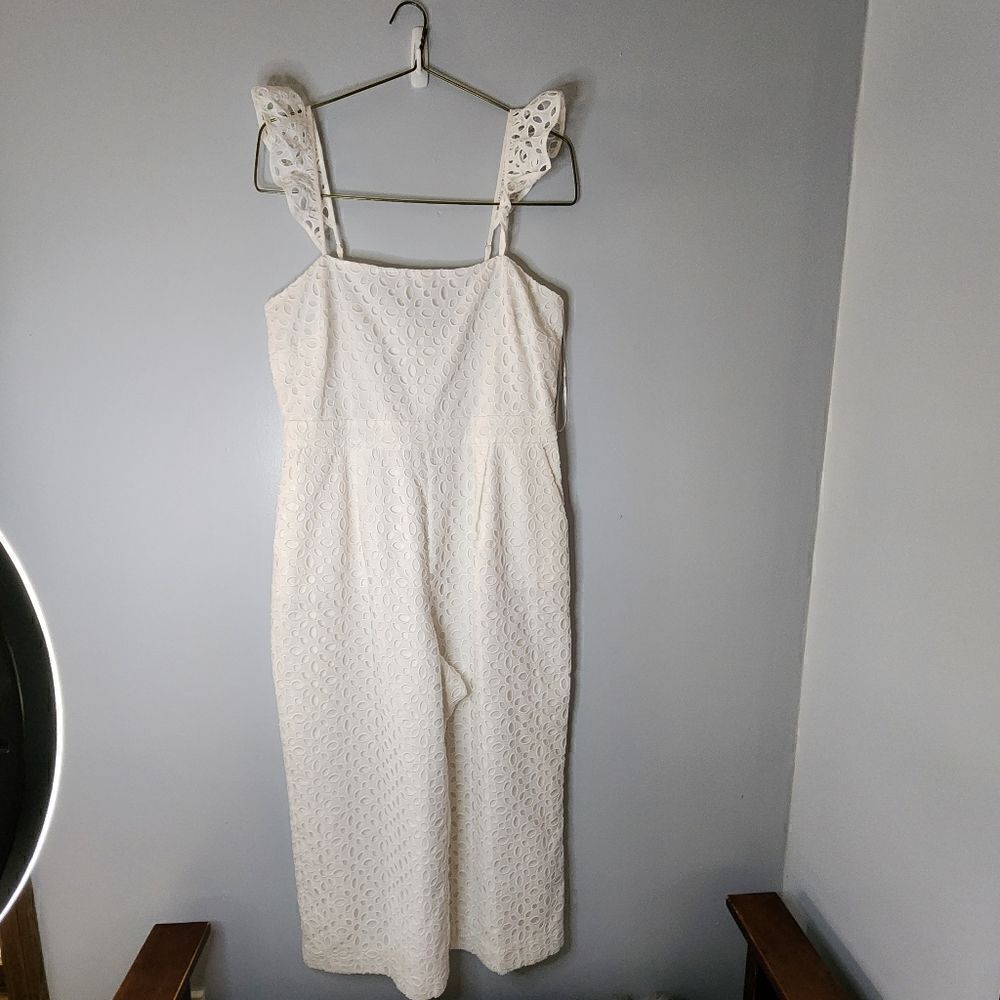 J. Crew Kasana Wide Leg Eyelet Lace Ruffle Jumpsuit White Bridal Summer #AP155